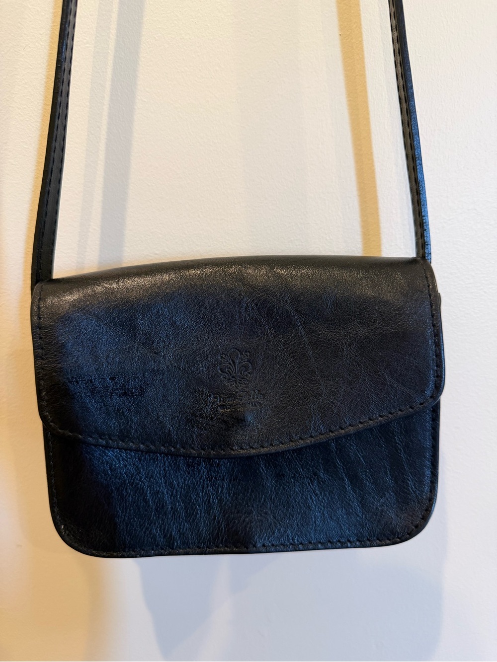 Black Italian Leather Crossbody bag, made and bought in Italy